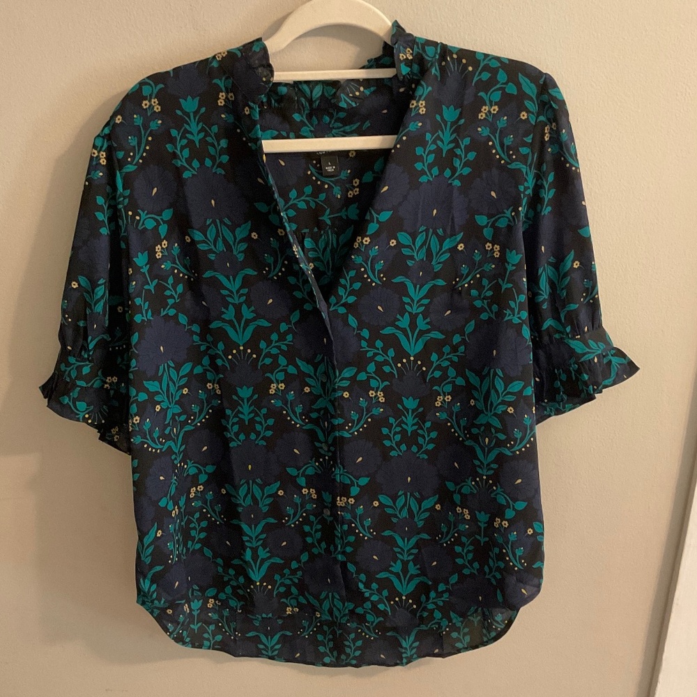 Blue & Green Silk-Style Shirt - Ann Taylor